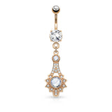 Micro Pave CZ Tribal Sun Dangle 316L Surgical Steel Belly Button Rings
