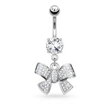 CZ Ribbon Dangle 316L Surgical Steel Belly Button Navel Rings