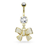 CZ Ribbon Dangle 316L Surgical Steel Belly Button Navel Rings