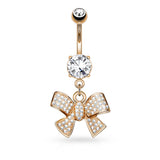 CZ Ribbon Dangle 316L Surgical Steel Belly Button Navel Rings