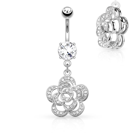 CZ Petals Camellia Dangle Belly Button Navel Rings