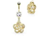 CZ Petals Camellia Dangle Belly Button Navel Rings