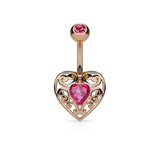 Vintage Filigree Heart CZ Surgical Steel Belly Button Navel Rings
