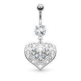 Tribal Heart Filigree Dangle Surgical Steel Belly Button Navel Rings