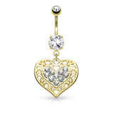 Tribal Heart Filigree Dangle Surgical Steel Belly Button Navel Rings