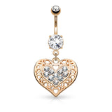Tribal Heart Filigree Dangle Surgical Steel Belly Button Navel Rings