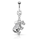 CZ Paved Elephant Dangle 316L Surgical Steel Belly Button Navel Rings