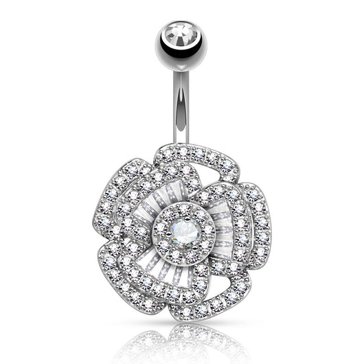 Princess Cut CZ Camellia Belly Button Navel Rings