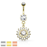 Claw Set CZ Dangle Surgical Steel Belly Button Navel Rings