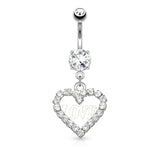 CZ Hollow Heart Love Dangle Surgical Steel Belly Button Navel Rings