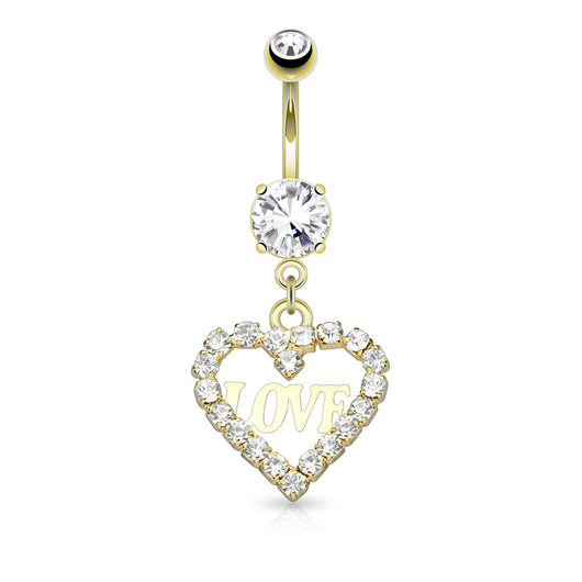 CZ Hollow Heart Love Dangle Surgical Steel Belly Button Navel Rings