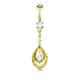 Pear CZ Dangle 316L Surgical Steel Belly Button Navel Rings