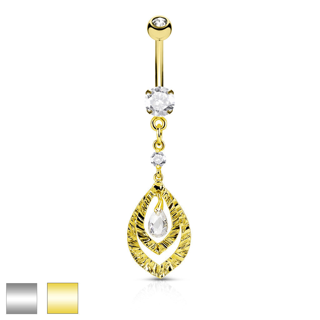 thumbnail image 2 of Florideco 7-Piece Belly Button Ring Set - 14g 316L Surgical Steel Dangle Navel Bars With CZ Stones In Silver/Gold/Rose Gold 2 of 12