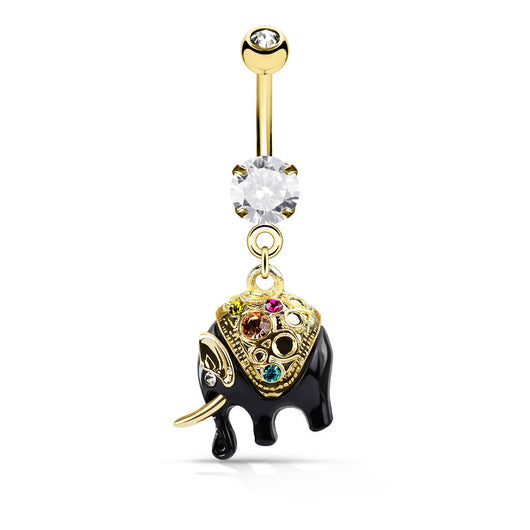 Elephant CZ Dangle 14KT Gold Plated Belly Button Navel Rings