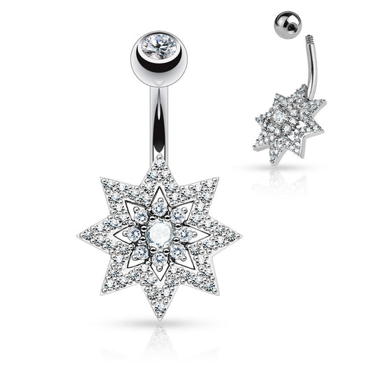 Micro Pave CZ Sunburst Surgical Steel Navel Belly Button Rings