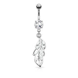 Princess Cut CZ Leaf Dangle Surgical Steel Belly Button Navel Rings
