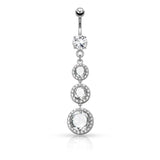 Triple CZ Paved around Large CZ Drops Surgical Steel Navel Belly Button Ring