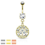 Tree of Life CZ Dangle Surgical Steel Navel Belly Button Rings