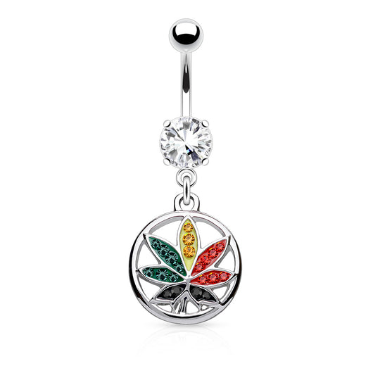 Pot Leaf CZ Dangle Navel Belly Button Ring