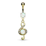 Opal CZ Clef Dangle Surgical Steel Belly Button Navel Rings