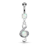 Opal CZ Clef Dangle Surgical Steel Belly Button Navel Rings