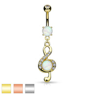 Opal CZ Clef Dangle Surgical Steel Belly Button Navel Rings