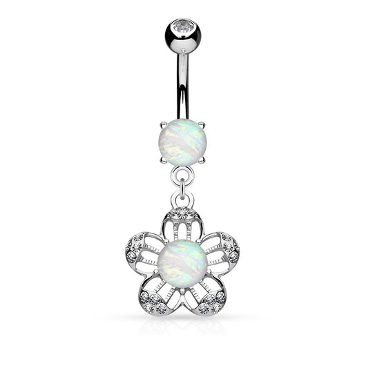 Opal Glitter Center Flower Dangle Belly Button Navel Rings