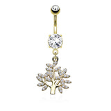 Life Tree CZ Dangle Belly Button Navel Rings