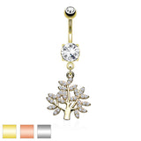 Life Tree CZ Dangle Belly Button Navel Rings