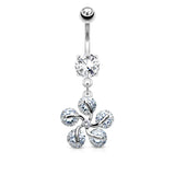 5 CZ Petals Flower Dangle Belly Button Navel Rings