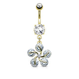 5 CZ Petals Flower Dangle Belly Button Navel Rings
