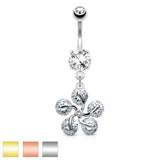 5 CZ Petals Flower Dangle Belly Button Navel Rings