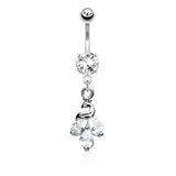 Cluster CZ Peacock Dangle Round Prong Set CZ Belly Button Navel Rings