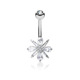Barguette and Pear CZ Clustered Belly Button Navel Rings