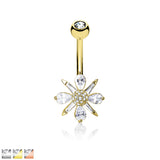 Barguette and Pear CZ Clustered Belly Button Navel Rings