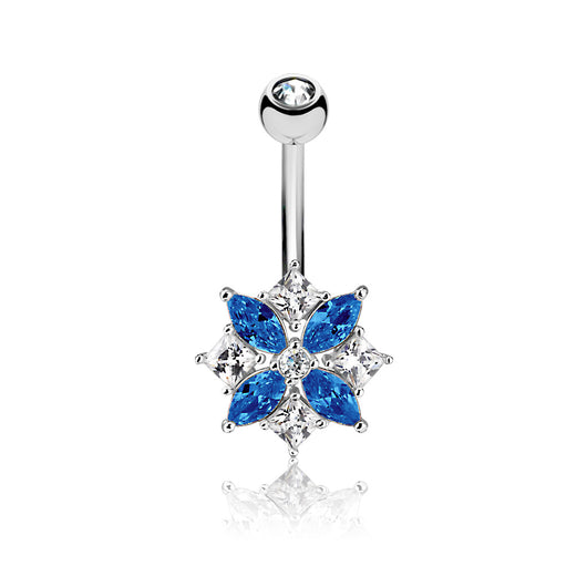 Marquise and Square CZ Cluster Flower Belly Button Navel Rings