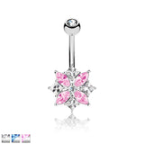 Marquise and Square CZ Cluster Flower Belly Button Navel Rings