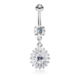 Pear and Princess Cut CZ Dangle Belly Button Navel Rings