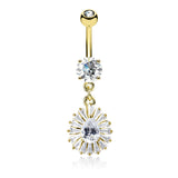 Pear and Princess Cut CZ Dangle Belly Button Navel Rings