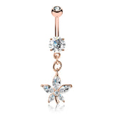 Marquise CZ Petal Flower Dangle Belly Button Navel Rings