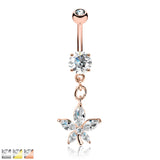 Marquise CZ Petal Flower Dangle Belly Button Navel Rings