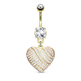 CZ Paved Heart Dangle Belly Button Navel Rings