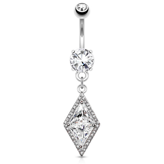 Dia CZ Dangle Surgical Steel Navel Belly Button Ring
