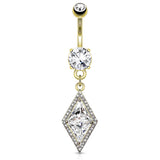 Dia CZ Dangle Surgical Steel Navel Belly Button Ring