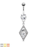 Dia CZ Dangle Surgical Steel Navel Belly Button Ring