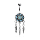 Turquoise Dream Catcher Surgical Steel Navel Belly Button Ring