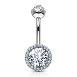 Classic Prong Set CZ Center Double Tier Navel Belly Button Ring