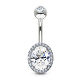 CZ Around Oval Prong Set CZ Center Double Tired Navel Belly Button Ring