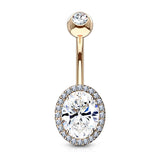 CZ Around Oval Prong Set CZ Center Double Tired Navel Belly Button Ring