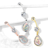 Rainbow Glitter Opalite Stone Dangle Navel Belly Button Rings